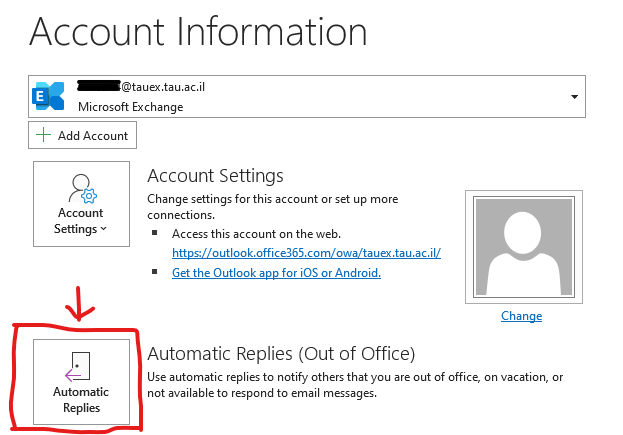 In Outlook go to File and Automatic Replies